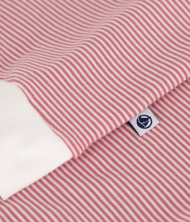 Pyjama femme en coton &agrave; rayures rose/blanc