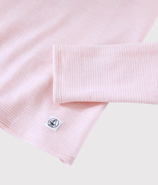 T-shirt laine et coton Femme rose CHARME/blanc MARSHMALLOW
