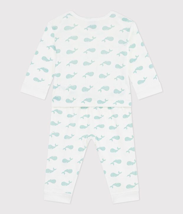 Pyjama b&eacute;b&eacute; en coton sans pieds imprim&eacute; baleines blanc/bleu