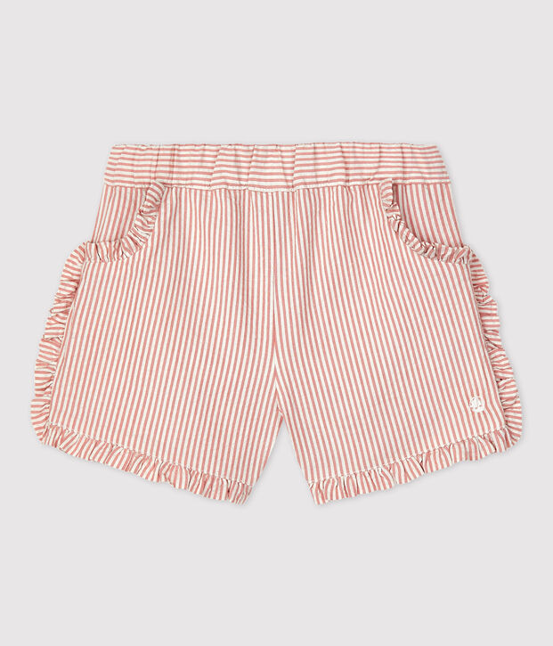 Short ray&eacute; en seercucker bio b&eacute;b&eacute; rose/blanc