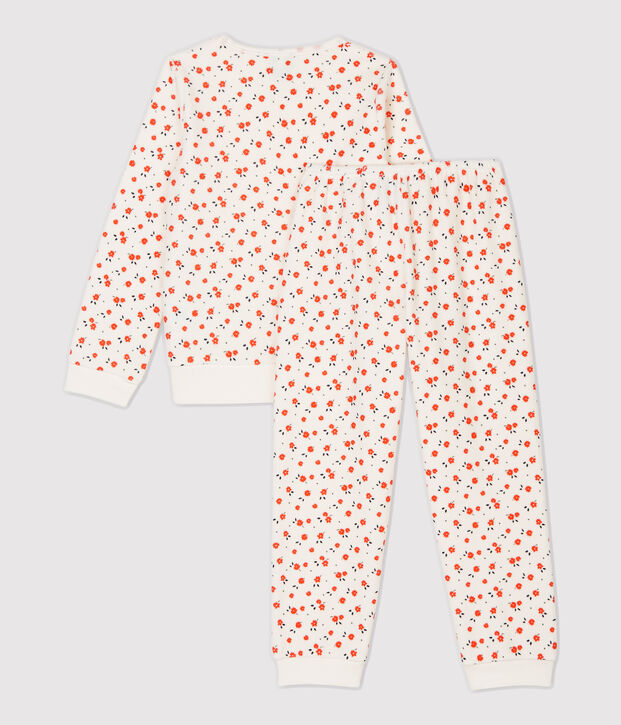 Pyjama imprim&eacute; fleuri petit fille en velours blanc/multicouleur
