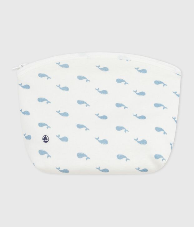 Pochette b&eacute;b&eacute; en coton imprim&eacute; baleines blanc/bleu