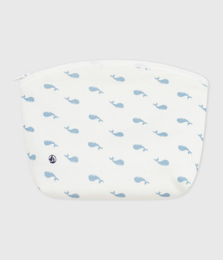 Pochette b&eacute;b&eacute; en coton imprim&eacute; baleines MARSHMALLOW/ ADRIATIC