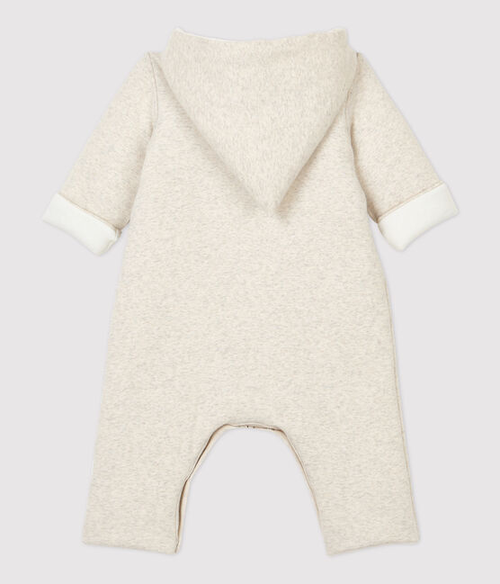 Combinaison longue grise chinée à capuche bébé en coton biologique beige MONTELIMAR CHINE