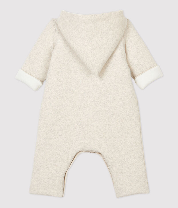 Combinaison longue grise chin&eacute;e &agrave; capuche b&eacute;b&eacute; en coton biologique beige