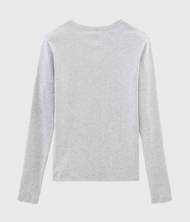 Tee shirt manches longues iconique femme gris chin&eacute; clair
