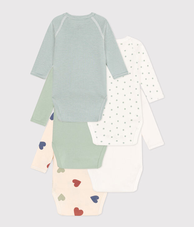 Lot de 5 bodies crois&eacute;s manches longues en coton b&eacute;b&eacute; multicouleur