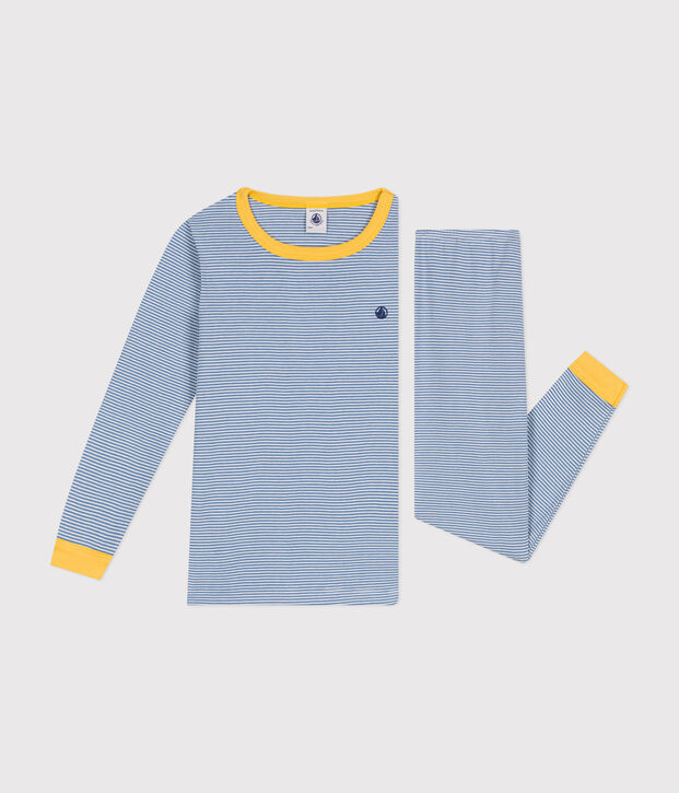 Pyjama en coton ray&eacute; enfant bleu/blanc