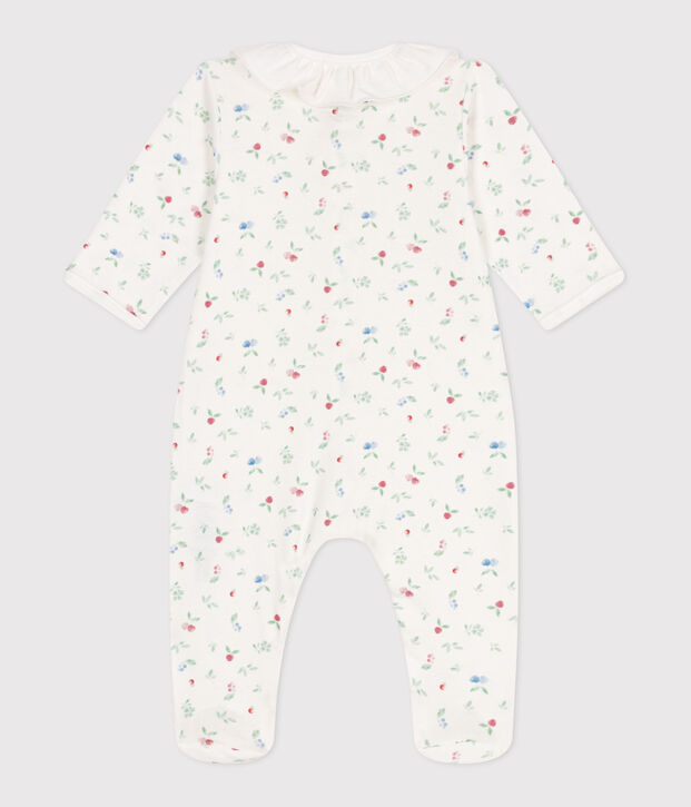 Pyjama b&eacute;b&eacute; en coton &agrave; col fleuri blanc/multicouleur