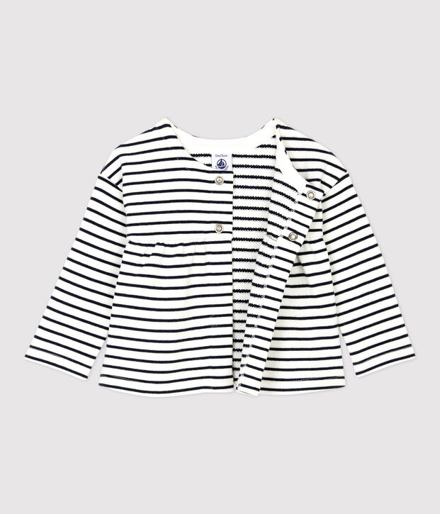 Cardigan en molleton b&eacute;b&eacute;. blanc/bleu