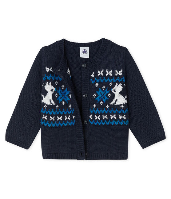 Cardigan bébé garçon laine et coton bleu SMOKING/blanc MULTICO