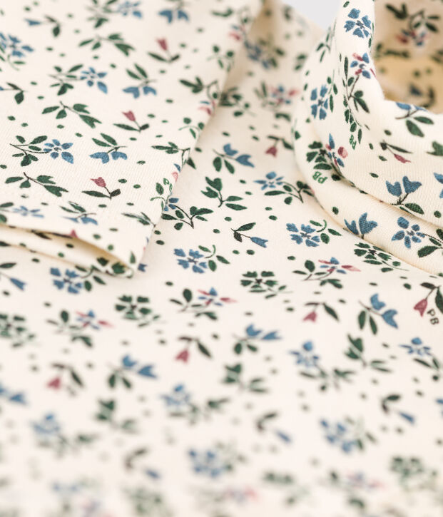 Sous-pull imprim&eacute; fleuri en coton enfant fille &eacute;cru/vert/multicouleur