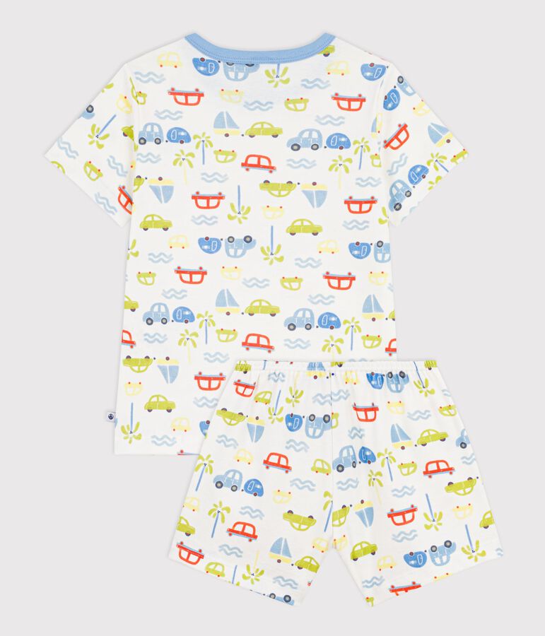 Pyjama short enfant en coton imprim&eacute; voitures blanc MARSHMALLOW/blanc MULTICO
