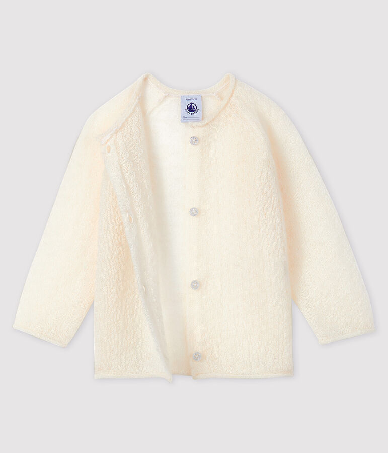 Cardigan b&eacute;b&eacute; fille en tricot blanc MARSHMALLOW
