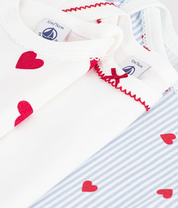 Lot de bodies manches longues en coton imprim&eacute; c&oelig;urs b&eacute;b&eacute; multicouleur