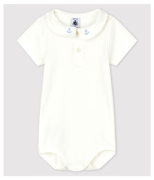 Body col brod&eacute; en coton b&eacute;b&eacute; gar&ccedil;on blanc