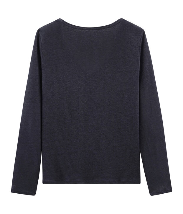 Tee-shirt manches longues femme en lin iris&eacute; bleu/rose