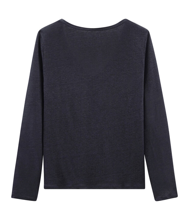 Tee-shirt manches longues femme en lin iris&eacute; bleu/rose