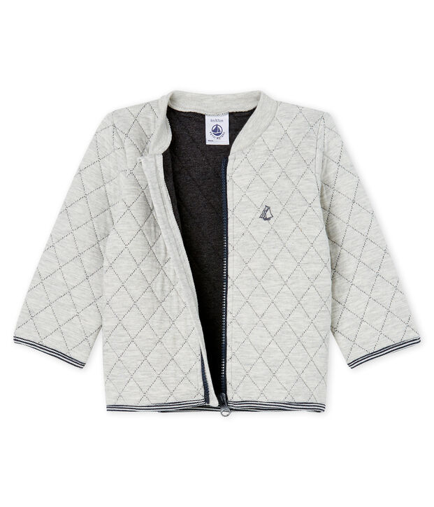 Cardigan b&eacute;b&eacute; gar&ccedil;on en tubique matelass&eacute; gris