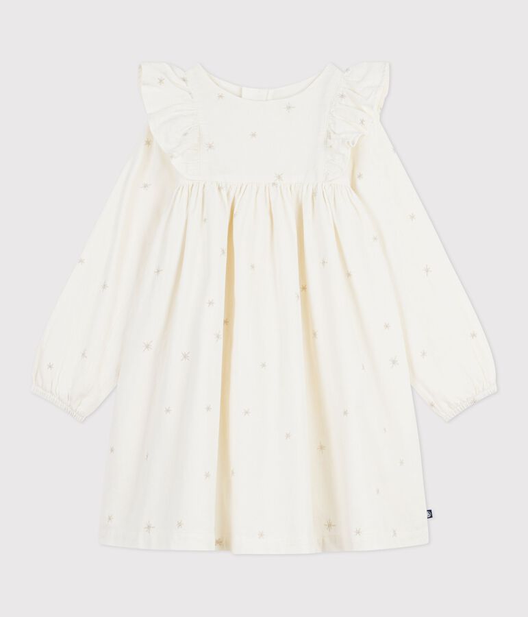 Robe enfant manches longues en velours unie &eacute;cru/gris
