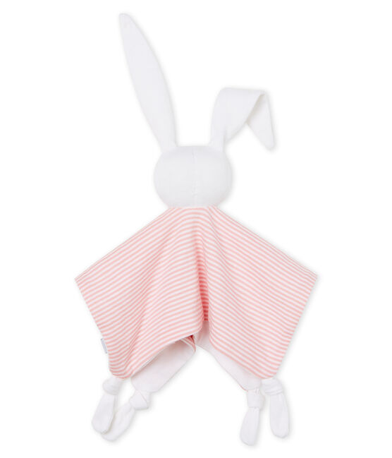 Doudou lapin bébé en côte rose CHARME/blanc MARSHMALLOW