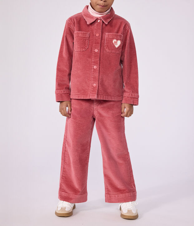 Pantalon wide leg enfant en velours rose