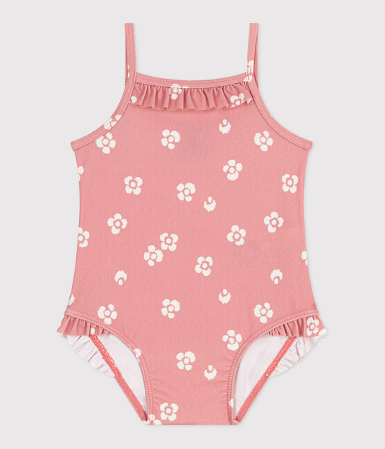 Maillot de bain bébé une pièce à volants, imprimé fleuri rose CHARME/blanc MARSHMALLOW