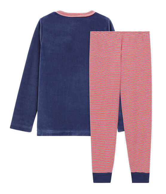 Pyjama petit garçon en velours bleu CHALOUPE/blanc MULTICO