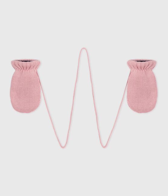 Moufles bébé en tricot doublé en polaire rose CHARME