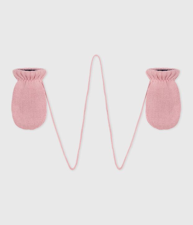 Moufles b&eacute;b&eacute; en tricot doubl&eacute; en polaire rose