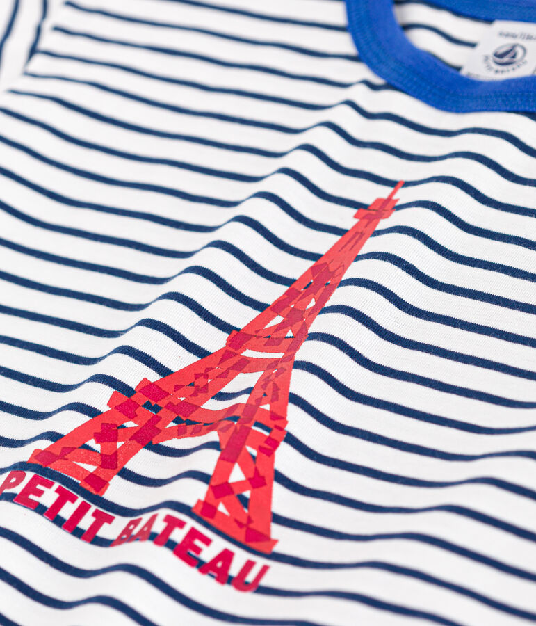 Tee-shirt manches courtes en jersey enfant blanc/bleu