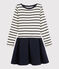 Robe bi-matière enfant fille beige COQUILLE/bleu ABYSSE