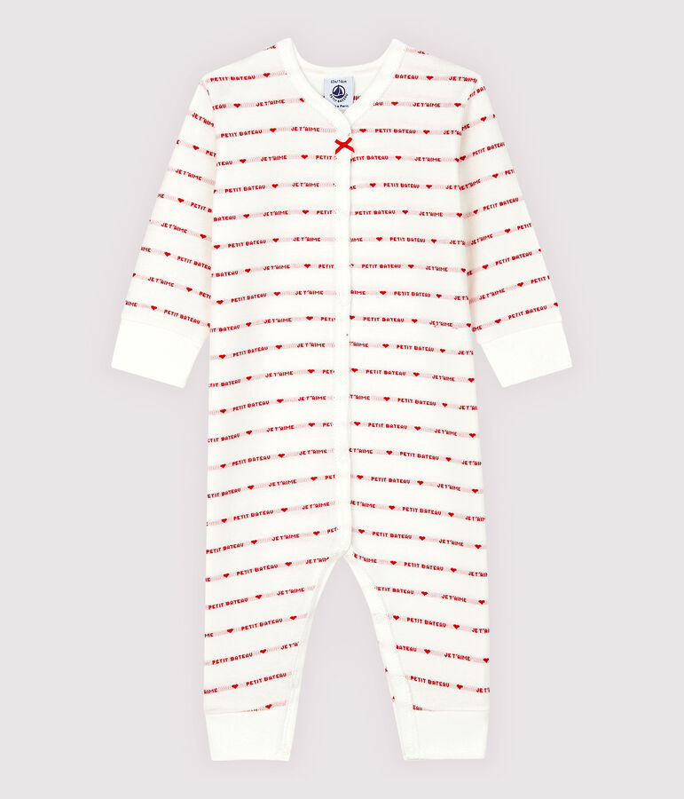 Dors-bien sans pieds Petit Bateau Je T'aime b&eacute;b&eacute; en jacquard blanc MARSHMALLOW/rouge TERKUIT