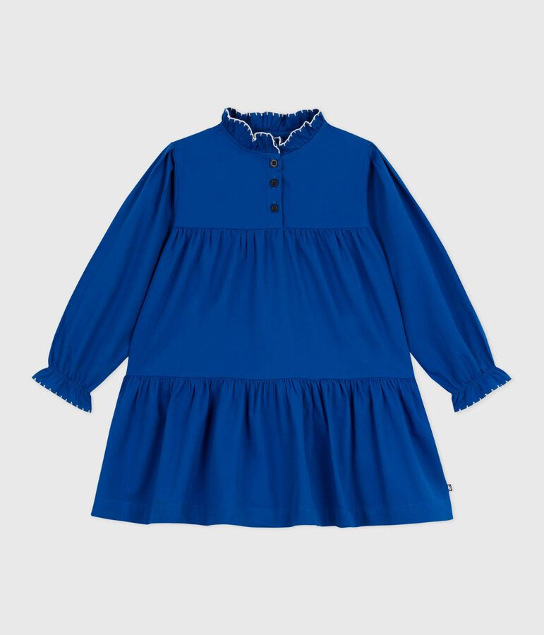 Robe enfant manches longues en coton unie bleu OLYMPIC