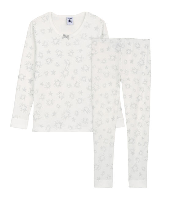 Pyjama snugfit imprimé étoiles pailletées petite fille en coton blanc MARSHMALLOW/blanc MULTICO
