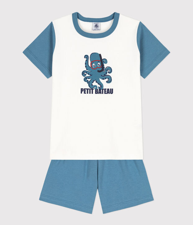 Pyjacourt poulpe en coton enfant bleu/blanc
