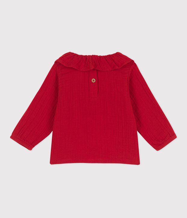 Blouse manches longues b&eacute;b&eacute; en gaze de coton rouge