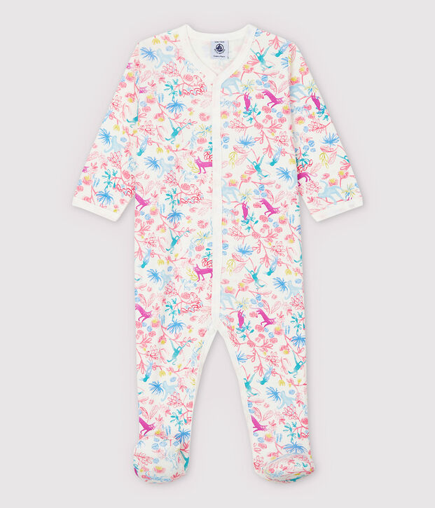 Dors-bien jungle b&eacute;b&eacute; fille en coton blanc/multicouleur
