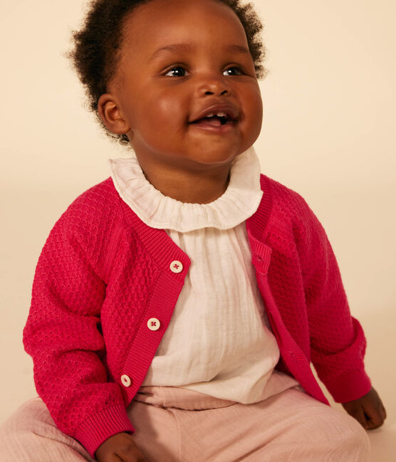 Cardigan en tricot de coton bébé rose DELHI