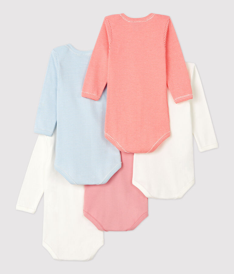 Lot de 5 bodies manches longues b&eacute;b&eacute; fille en coton multicouleur
