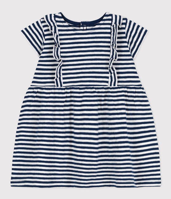 Robe manches courtes bébé en jersey flammé rayé bleu MEDIEVAL/blanc MARSHMALLOW