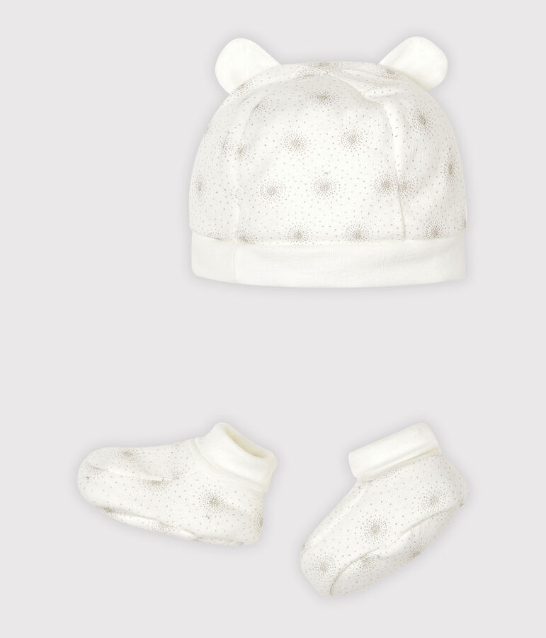Lot bonnet naissance et chaussons b&eacute;b&eacute; en tubique multicouleur