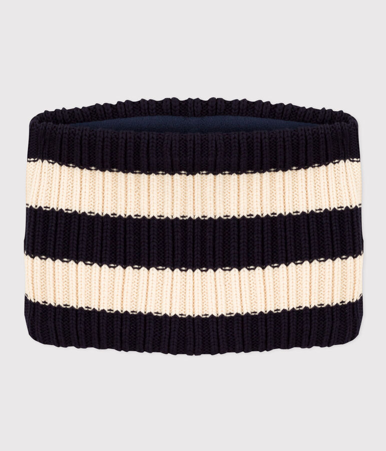 Snood ray&eacute; en tricot doubl&eacute; en polaire b&eacute;b&eacute;/enfant gar&ccedil;on-fille bleu/&eacute;cru