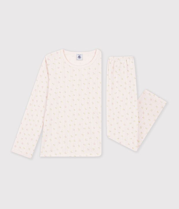 Pyjama femme en coton ajour&eacute; beige/rose/multicouleur