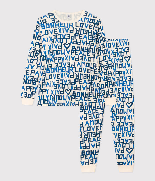 Pyjama mots bleus gar&ccedil;on en coton &eacute;cru/multicouleur