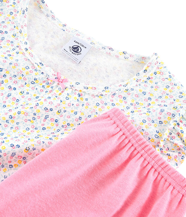 Pyjacourt petite fille en lin/coton blanc/multicouleur