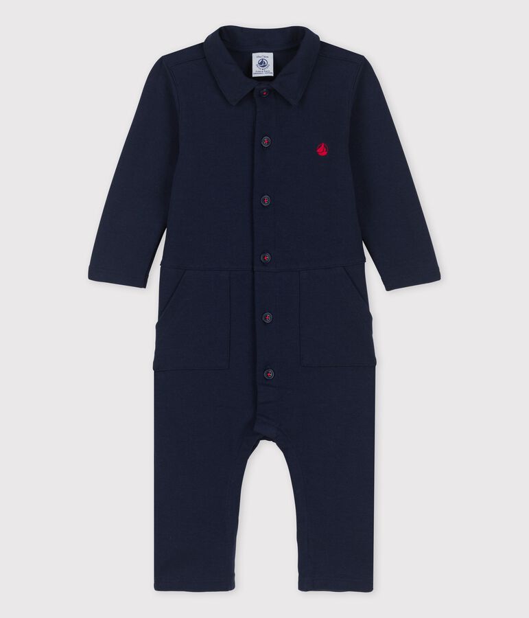 Combinaison longue en jersey &eacute;pais bio b&eacute;b&eacute; bleu SMOKING