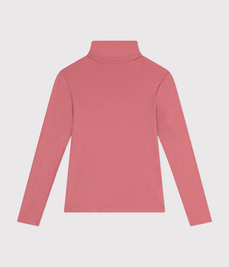 Tee-shirt l'Iconique Col roul&eacute; en coton femme rose ROSEWOOD