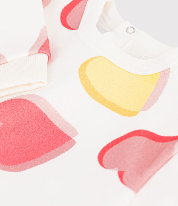 Sweatshirt b&eacute;b&eacute; en coton imprim&eacute; c&oelig;urs blanc/multicouleur