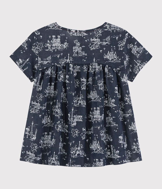 Blouse manches courtes en tubique enfant fille bleu SMOKING/blanc ECUME